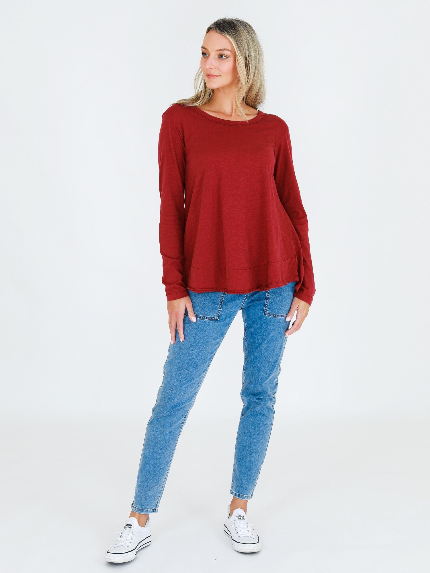 red shirt womens #color_burgundy
