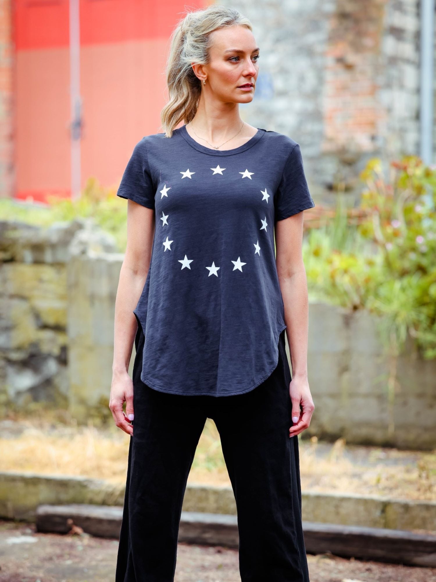 Womens Navy Blue Tee With White Stars
