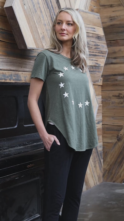 Womens Short Sleeve Tee With White Stars Video